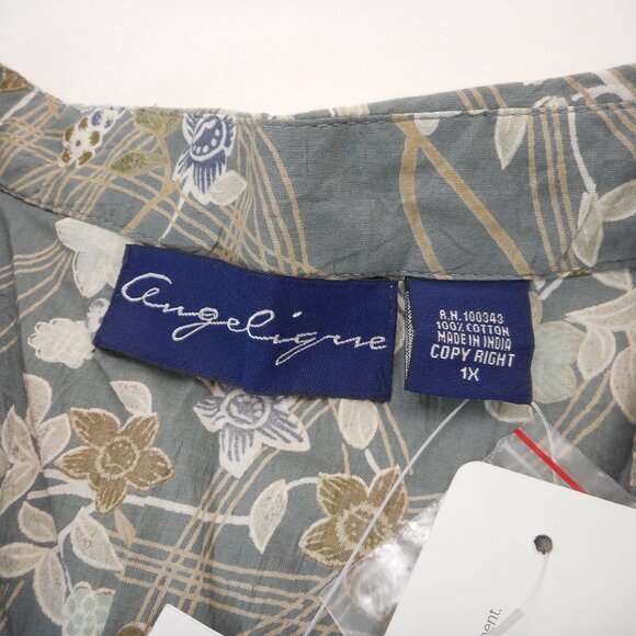 NWT Angelique Women's 1X Button-up Shirt 3/4 Sleeve Crinkle Floral Sequins - Picture 7 of 14